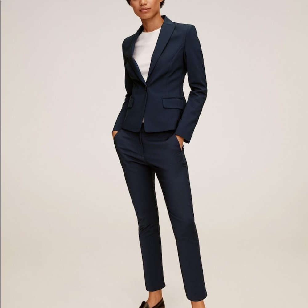 Mango Suit slim-fit Pants Medium waist. Cotton. Career. Stylish. Navy bl…